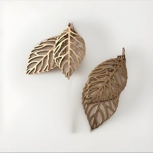 VINTAGE DOUBLE LEAF EARRING SILVER DROP DANGLE HOOK